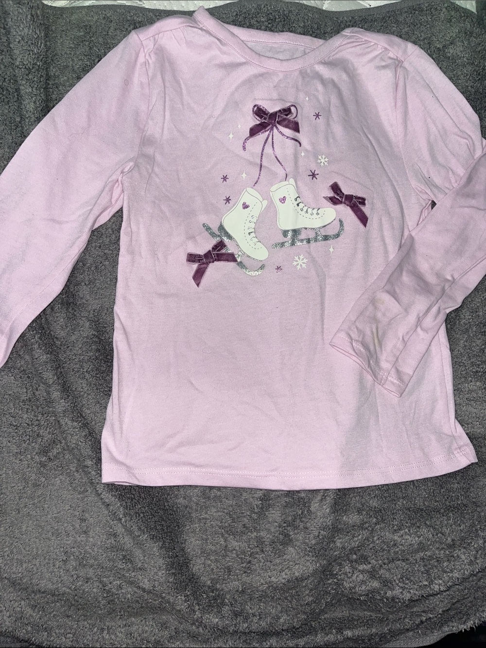 Girls' Light Pink Long-Sleeve Ice Skate Graphic Tee